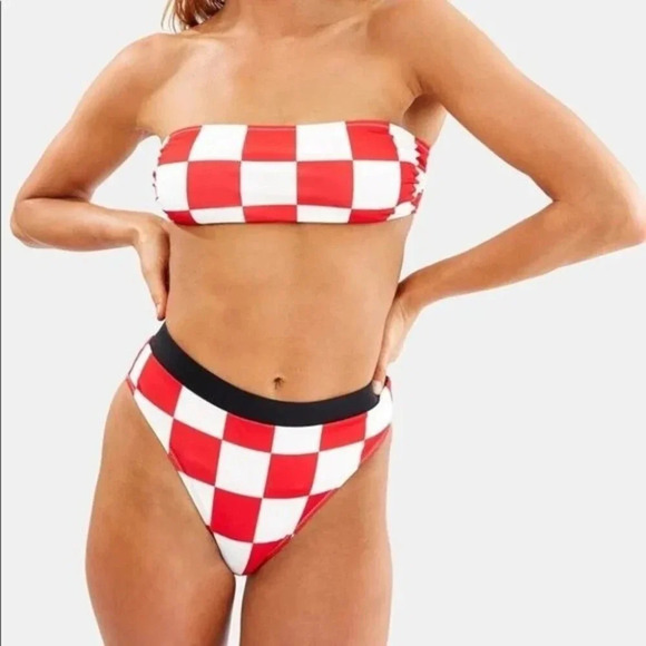 NWT RE/DONE SOLID&STRIPED The Malibu Bottom Red Checker Size L - Picture 5 of 13